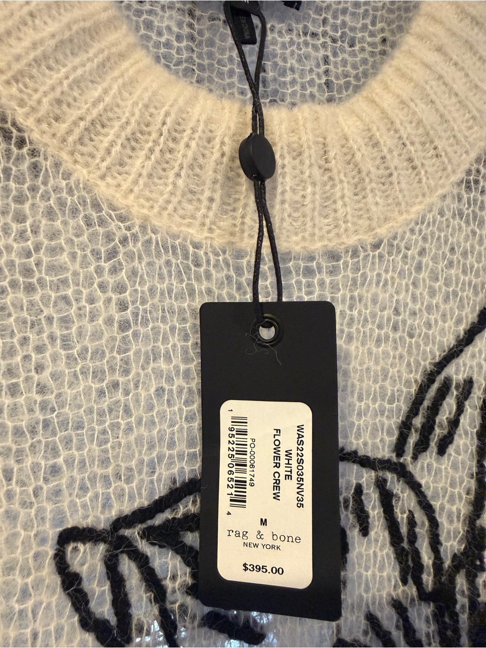 rag & bone Cream Crewneck Sweater with Black Floral Outline - Picture 6 of 6